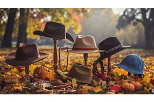 fall hats and jewelry on displays