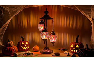 orange mosaic lamp in a halloweeen theme