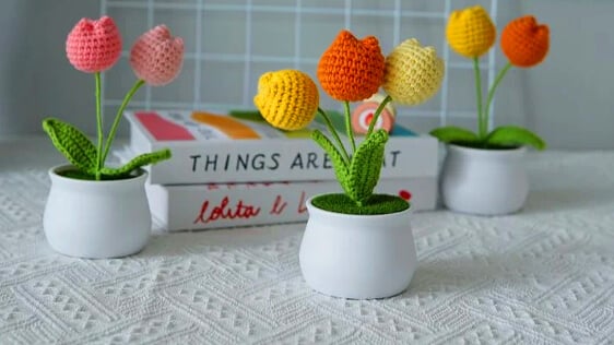 Crochet Flowers in Pot