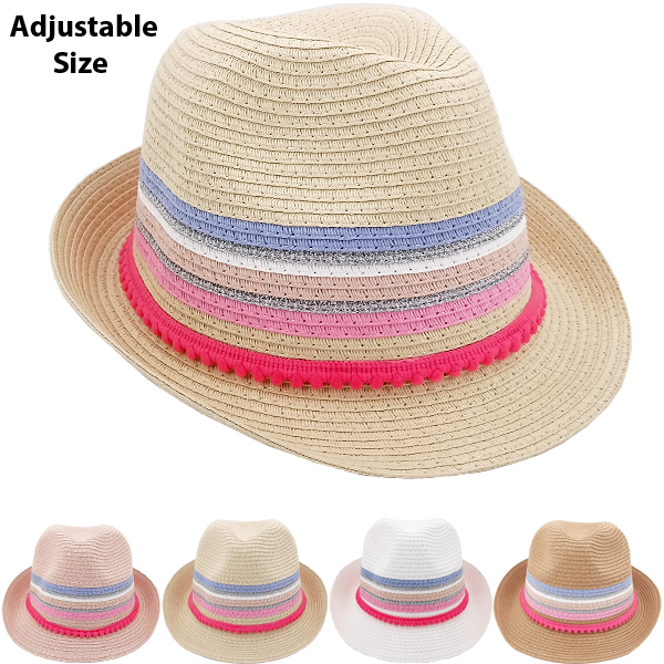 Unisex Adjustable Multicolor Straw Party Trilby Fedora HAT Set