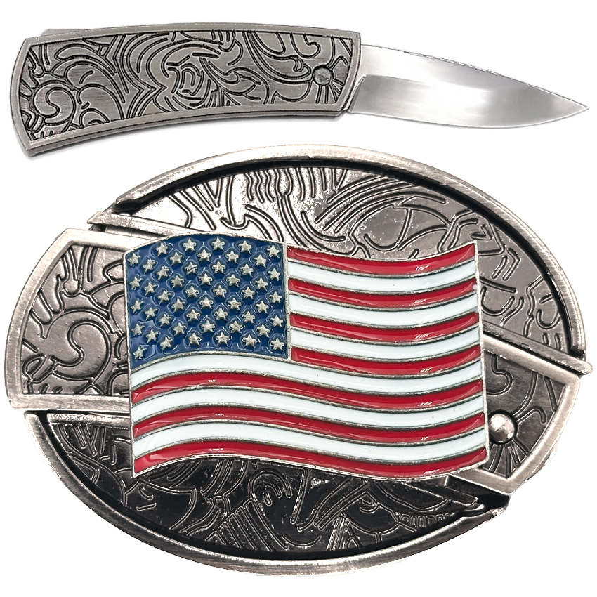 American Flag Hidden Knife Patriotic BELT Buckles