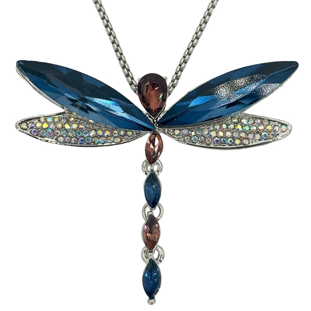 Azure Elegance Dragonfly Diamond Pendant NECKLACEs