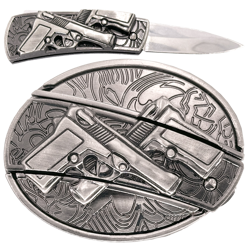 Crossed Guns Knife BELT Buckle