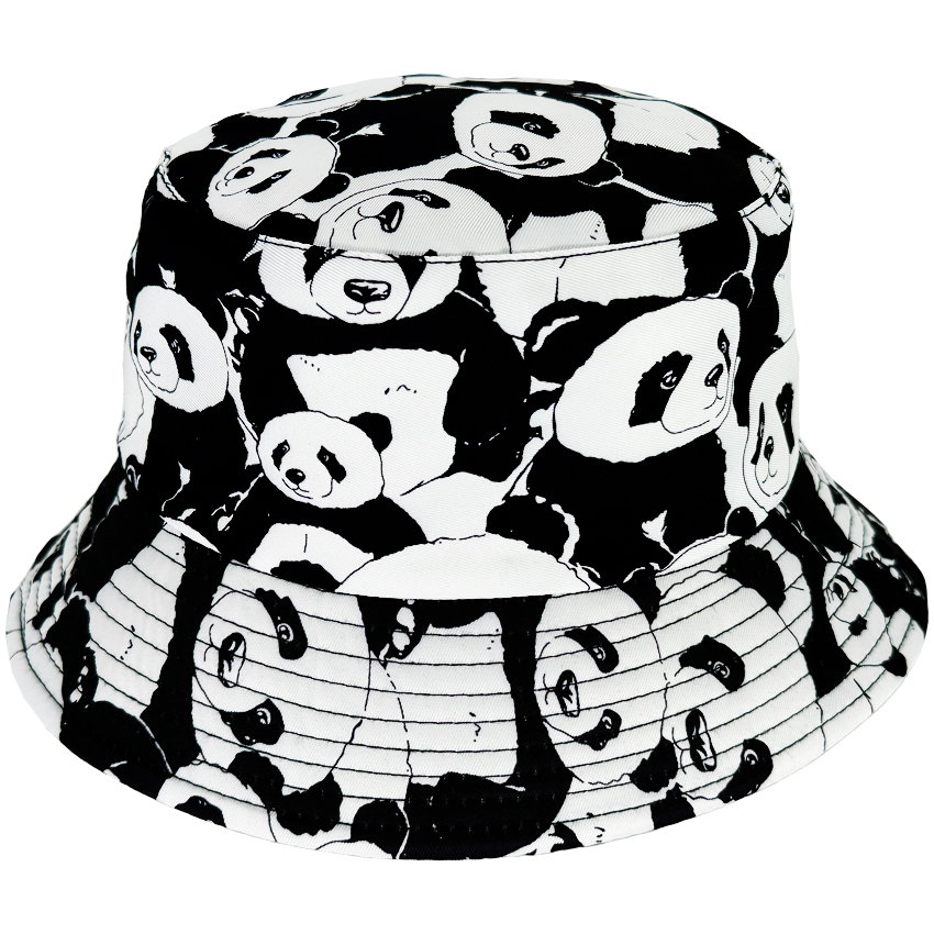 Cool Panda Printed Bucket HATs - Black and White Design