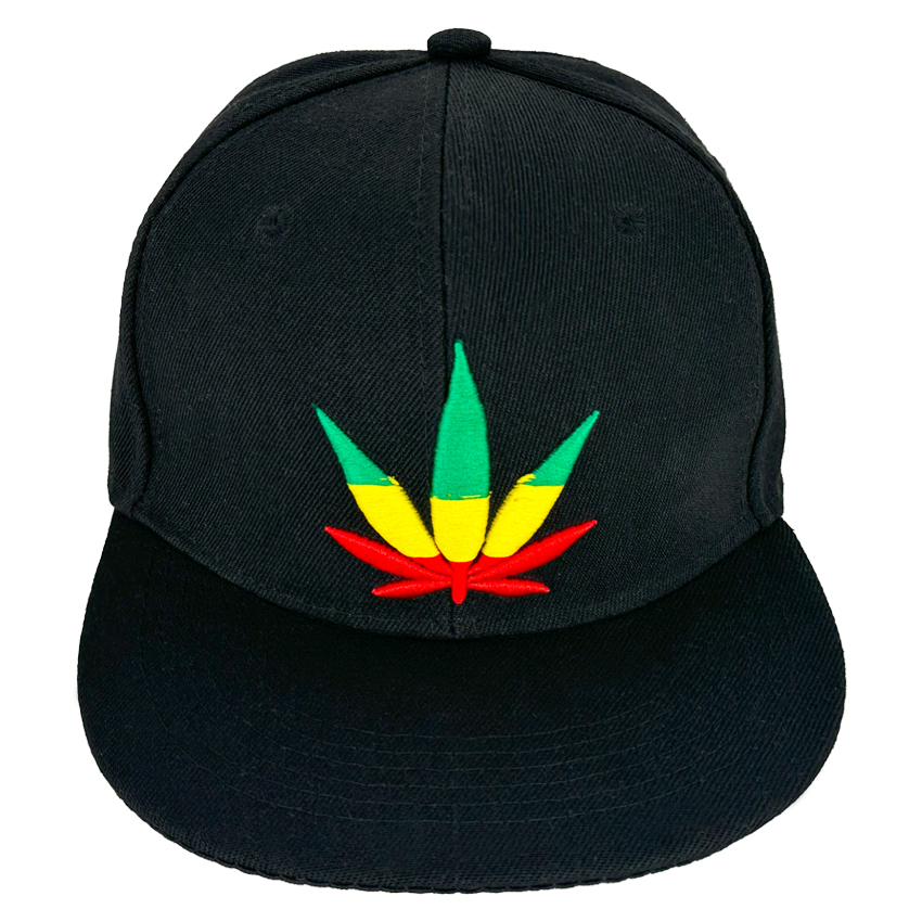 Black Snapback Hats with Marijuana Leaf Embroidered 