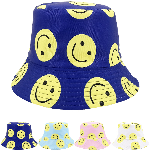 Happy Face Emoji Pattern Bucket HAT