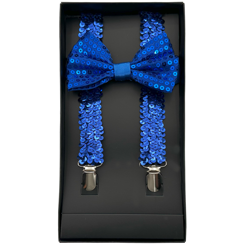 Blue Sequin AB SUSPENDERS and Bowtie Set