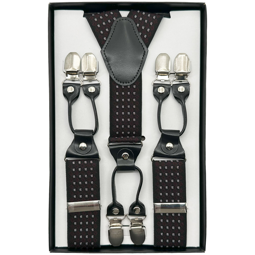 White Dots on Brown SUSPENDERS with 6 clips