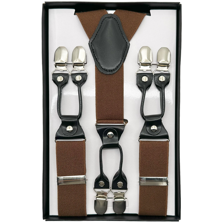 Brown SUSPENDERS with six-clip for Adults