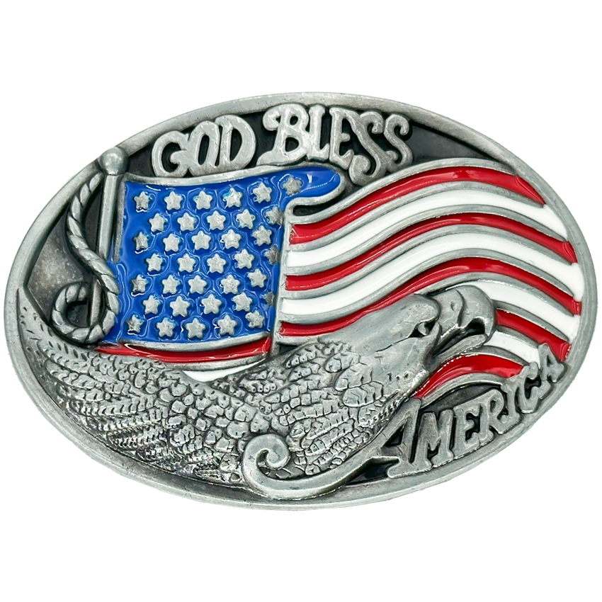 God Bless America Eagle Flag BELT Buckle