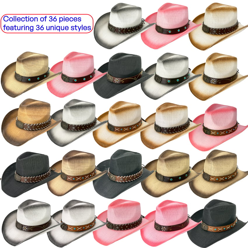 Cowboy HATs Set - Bulk Cowboy HATs with 36 Unique Style without Display