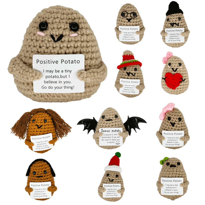 Positive Crochet DOLLs - Motivational Figure Potatoes | 12 styles in 1 Dozen