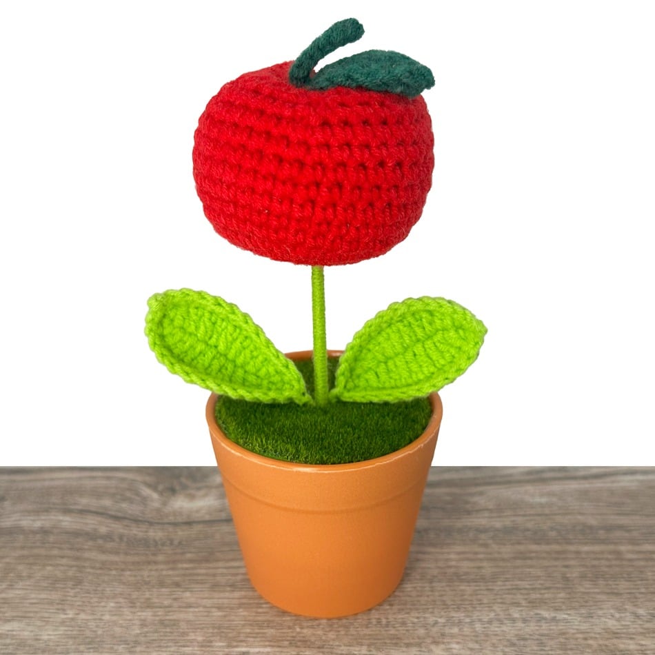 Crochet Red Apple Flower in VASE