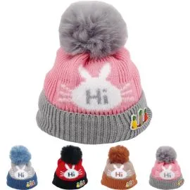 Kid's Bunny "Hi" Beanie Winter Hat Sets