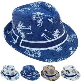 Good Vibe Palm Pattern Trilby Fedora Hat Set