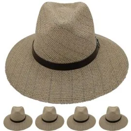 Sombrero de Paja de Verano para Hombre - Sombrero de ala Ancha con Tira Negra