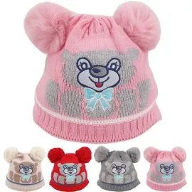 Kid's Pom Pom Beanie Hat Set - Cute Cat Design