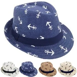 Anchor Pattern Trilby Fedora Hat Set