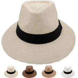 Men's Straw Summer Hat Set - Wide Brim Hat with Black Strip