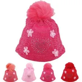 Gorro Beanie con corazón y lentejuelas para niños - Winter Essential