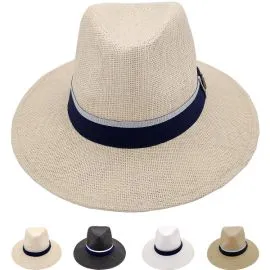 Sombrero de Paja de Verano para Hombre - Sombrero de Ala Ancha con Tira Azul