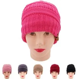 Gorros de invierno tejidos con cola de caballo para mujer