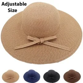 Sombreros de verano flexibles de paja ajustables de ala ancha lisos para mujer