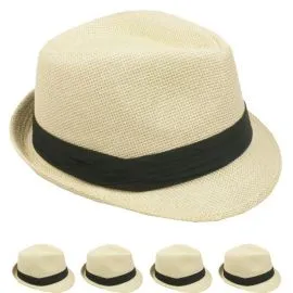 Sombrero Fedora Trilby de paja para adultos informal de playa con banda negra