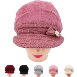 Gorro con lazo para mujer con visera Sombreros de invierno