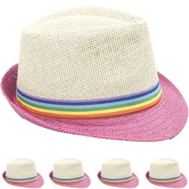 Trilby Fedora Straw Hat with Rainbow Strip Band In Wholesale