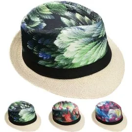 Conjunto de sombrero Fedora Trilby de paja multicolor para adultos con banda negra