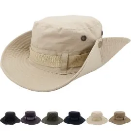 Sombrero Boonie de verano para hombre de color liso - Sombrero de ala ancha de secado rápido