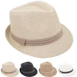 Plain Color Adult Casual Straw Trilby Fedora Hat Set