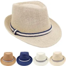 Conjunto de sombrero Fedora Trilby para adulto de paja con banda trenzada de dos colores variados transpirables