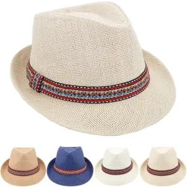 Conjunto de sombrero Fedora Trilby para adulto de paja con banda trenzada de colores variados transpirables