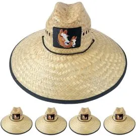 Sombrero de verano de paja de rafia para hombre - Sombrero de sol de ala ancha bordado con caballo