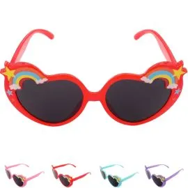 Children's Sunglasses with Heart Frame and Rainbow Design - 400 UV