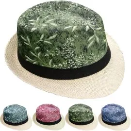 Conjunto de sombrero Fedora Trilby de paja para adulto con banda negra