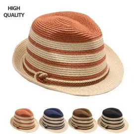 High Quality Paper Straw Fedora Hat Set with Rope Band in Wholesale