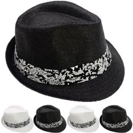 Thin Brimmed Adult Straw Trilby Fedora Hat Set