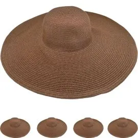 Sombreros de playa de verano de ala ancha de  color marrón ajustable y flexible para mujer