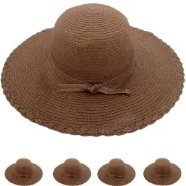 Women's Plain Wide Brim Adjustable Straw Floppy Summer