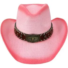 Wholesale Pink Cowboy Hats with Bull Buckle