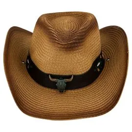 Wholesale Unisex Paper Straw Adjustable Cowboy Hat with Bull Band