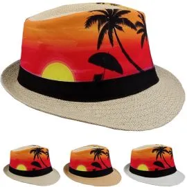 Sunset Beach Print Fedora Hat in Wholesale