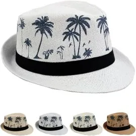 Palm Tree Beach Print Fedora Hat in Wholesale 