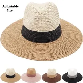 Sombrero de verano de paja de ala ancha ajustable de doble color unisex