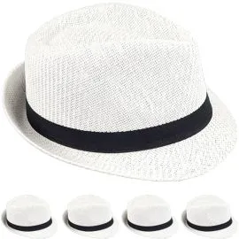 Elegant looking white color paper straw trilby fedora hat with a black band at wholesale