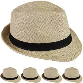 Elegant looking brown color toyo straw trilby fedora hat with a black band at wholesale prices