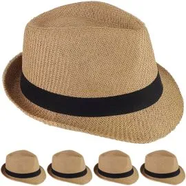 Elegant looking peru color toyo straw trilby fedora hat with a black band at wholesale prices